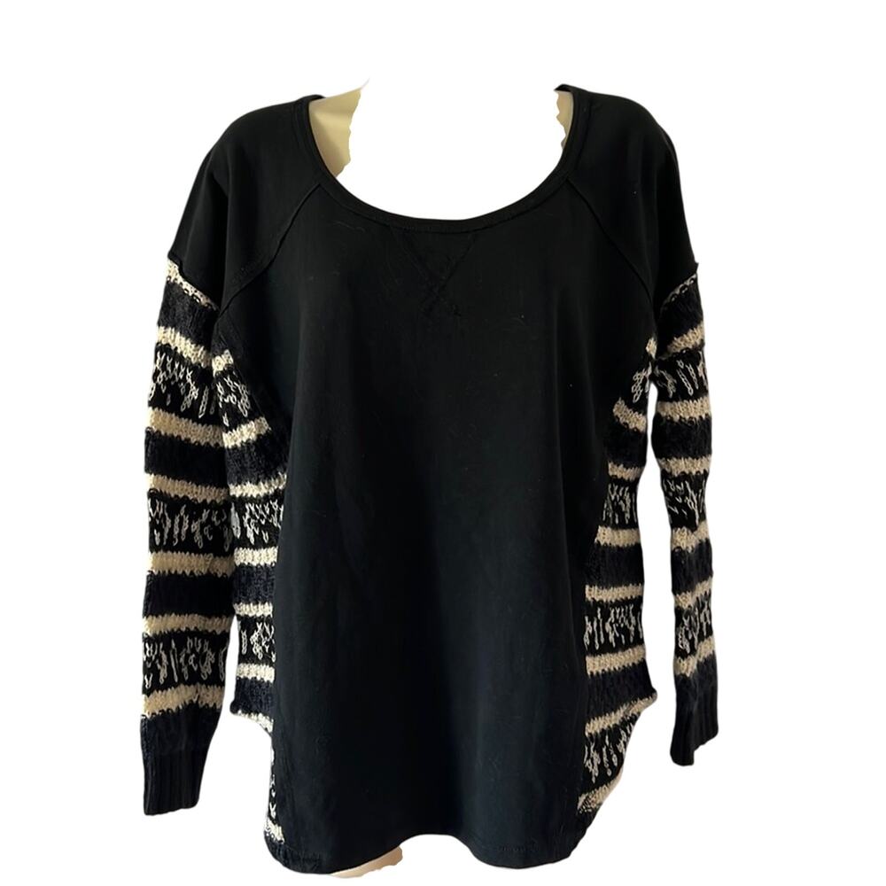 Full Tilt Black & White Oversized Sweatshirt with Sweater Sleeves Junior Size L
